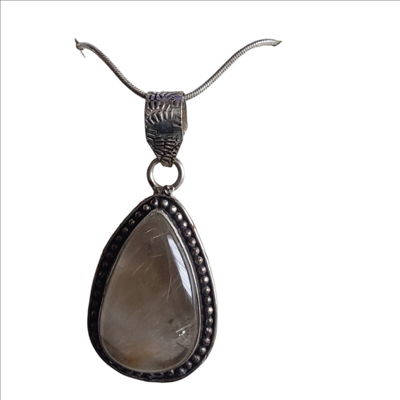 Unbranded Jewelry - Elegant Quartz Teardrop Pendant Silver Necklace